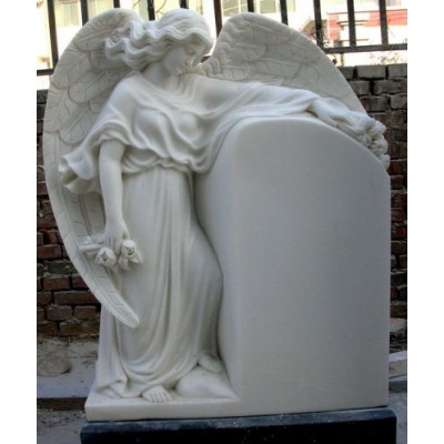 Chinese White Marble Stone Heart Shaped Angel Tombstone and Monument,Sweeping Angel Design Headstone For Grave And Cemetery