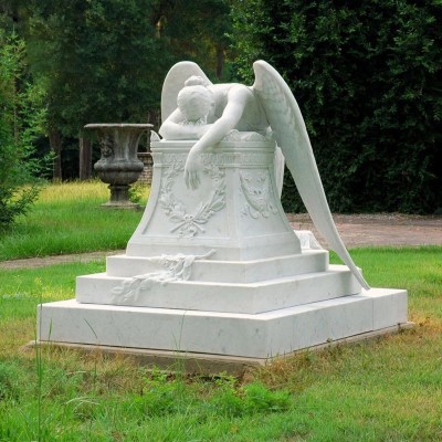 Life Size Cheap White Marble Weeping Angel Tombstone With Wings